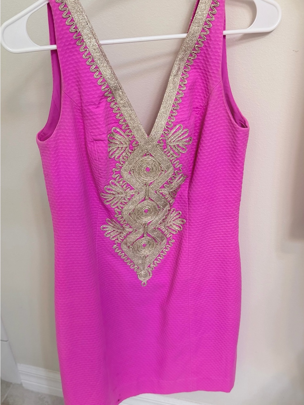 Lilly Pulitzer Hot Pink Dress with Gold Trim